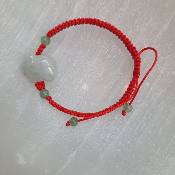 Natural Pig Jadeite Jade Red String Bracelet - Picture 3 of 11
